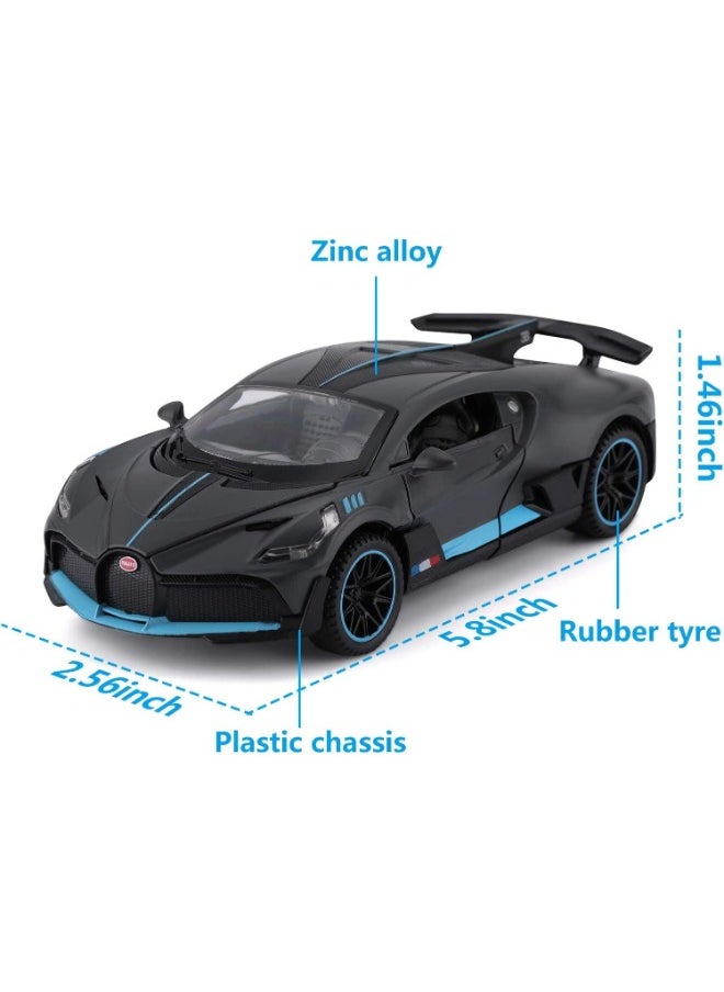 1:32 Bugatti Divo Diecast Metal Pullback Toy Car for Kids – Best Gift for Boys, Realistic Design, Light & Sound (Black)