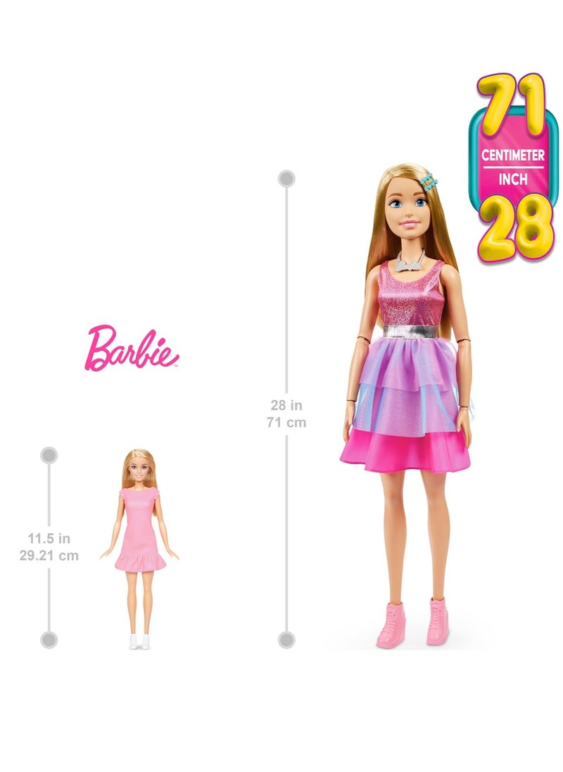 Large Barbie Doll, 28 Inches Tall, Blond Hair and Shimmery Pink Dress