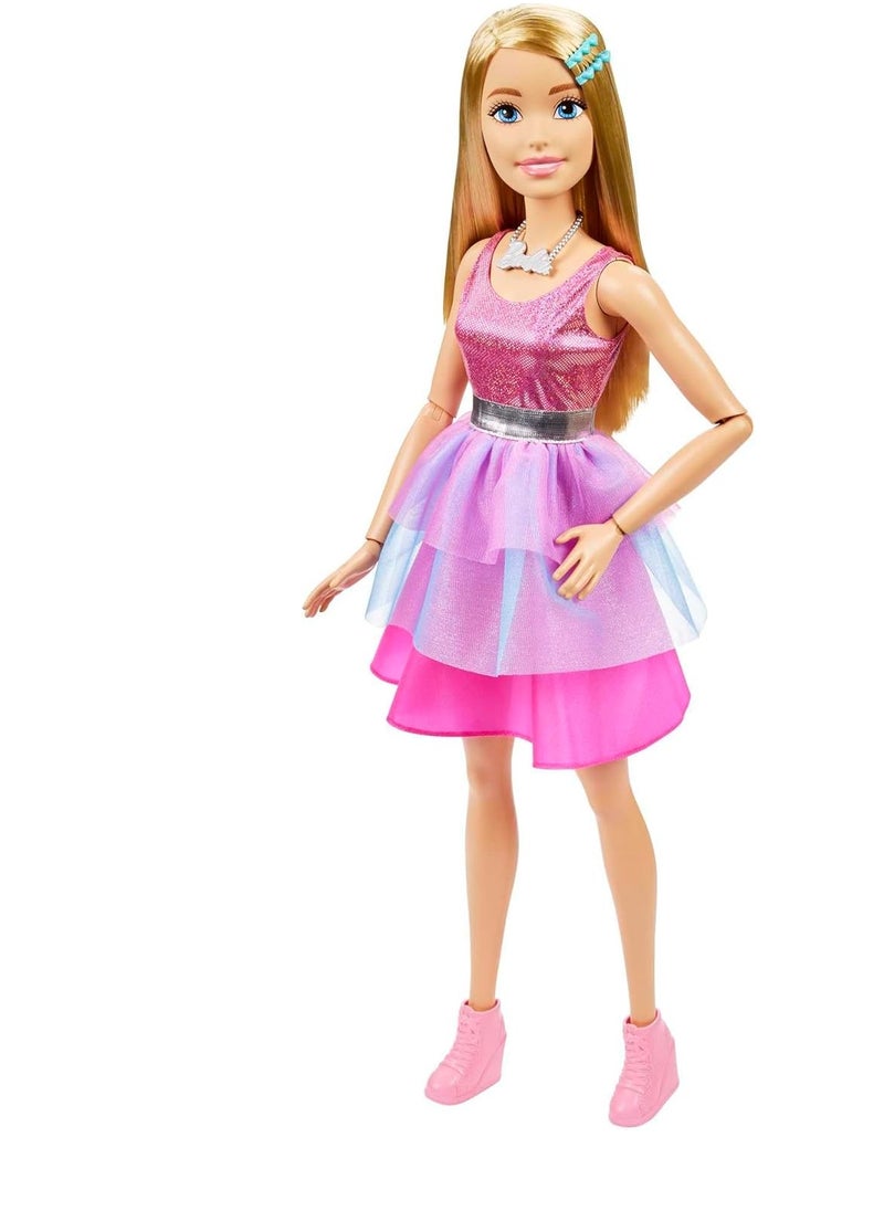 Large Barbie Doll, 28 Inches Tall, Blond Hair and Shimmery Pink Dress