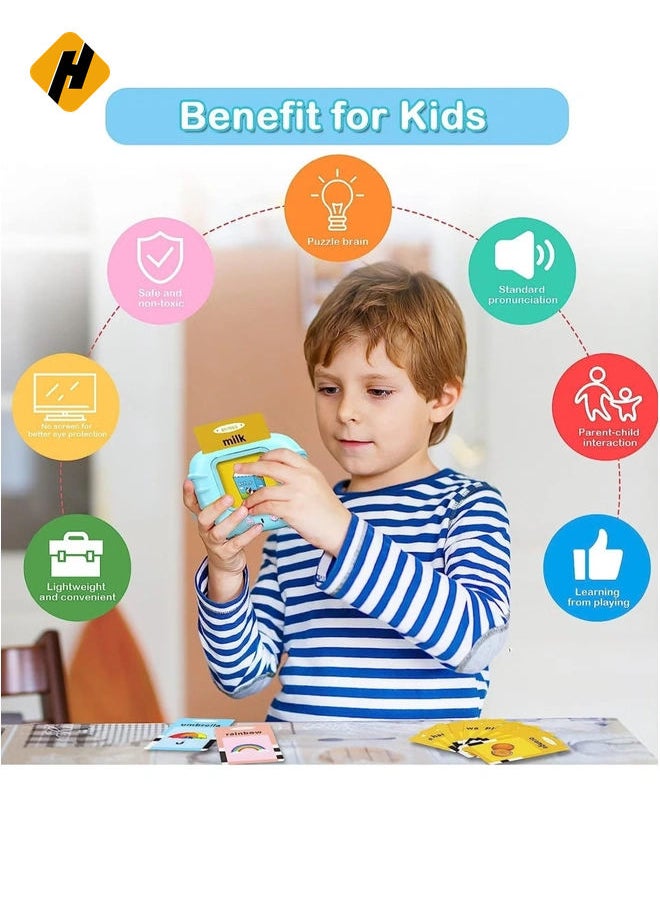 Educational Toy for Kids Listen and Learn Literacy Audible Flash Cards for Toddlers 1-6 Years Old Boys Girls Flashcards Device with 112 pcs Double-Sided Cards, Blue Reader