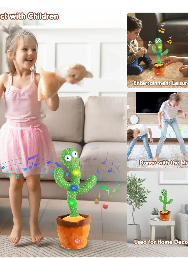 Rechargeable Dancer Cactus Glowing Dancing Electronic Plush Toys Can Sing Record Lighten for Baby Toy Education Funny Gift