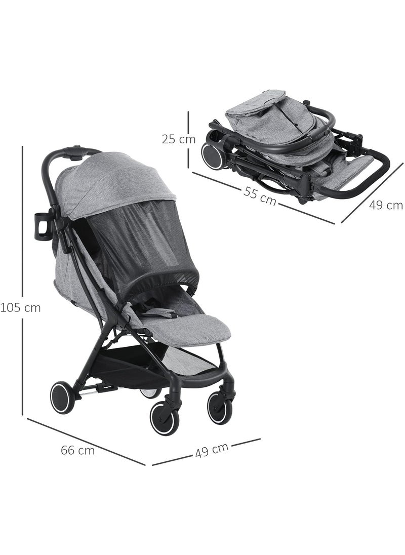 Baby Stroller One-Click Foldable Travel Pushchair with Five-Point Harness Lightweight Compact