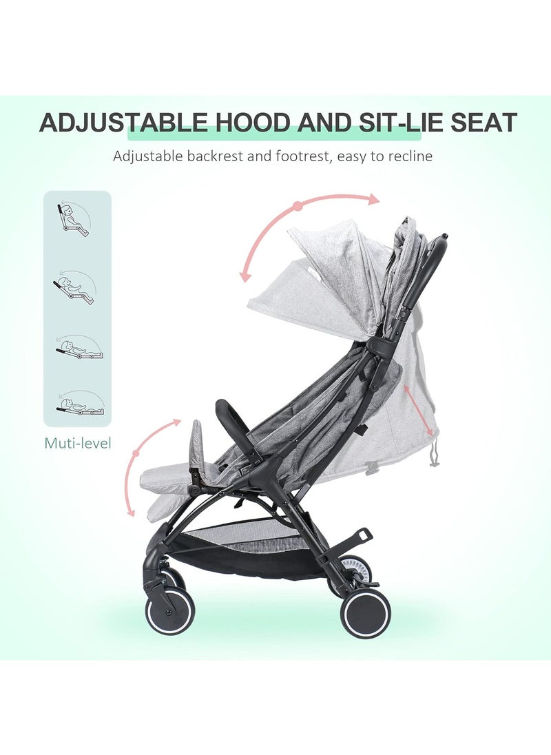 Baby Stroller One-Click Foldable Travel Pushchair with Five-Point Harness Lightweight Compact