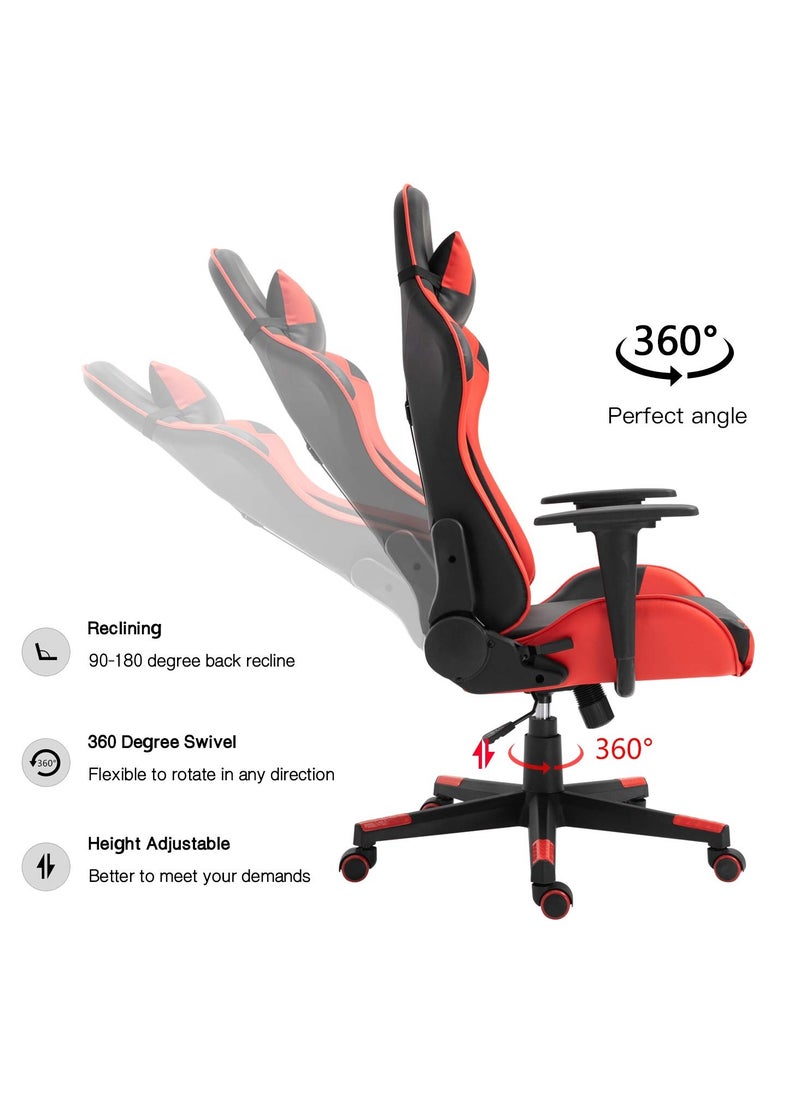 SBF Ergonomic High Back PU Leather Office Chair | Reclining Backrest up to 180° | Gaming Chair with Adjustable Height, Headrest, and Lumbar Support, Red Black