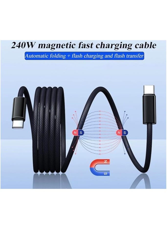 USB Type C Magnetic Charger Data Cable | Type C to Type C 480Mbps Data Transfer | 1 Meter | 240W PD 3.1 Fast Charge | For iPhone 15 Pro Max, S22/S22 Ultra/S21/S20, MacBook Air/Pro iPad Mini 6/iPad Pro