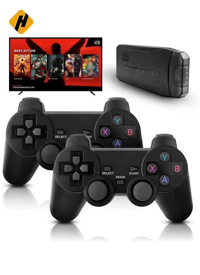 Integrated retro 4K game console with dual 2.4G wireless controllers, plug-and-play video game stick, built-in 3,500 games, 9 classic emulators, high-definition HDMI output for TV (64G, 10000+ games)