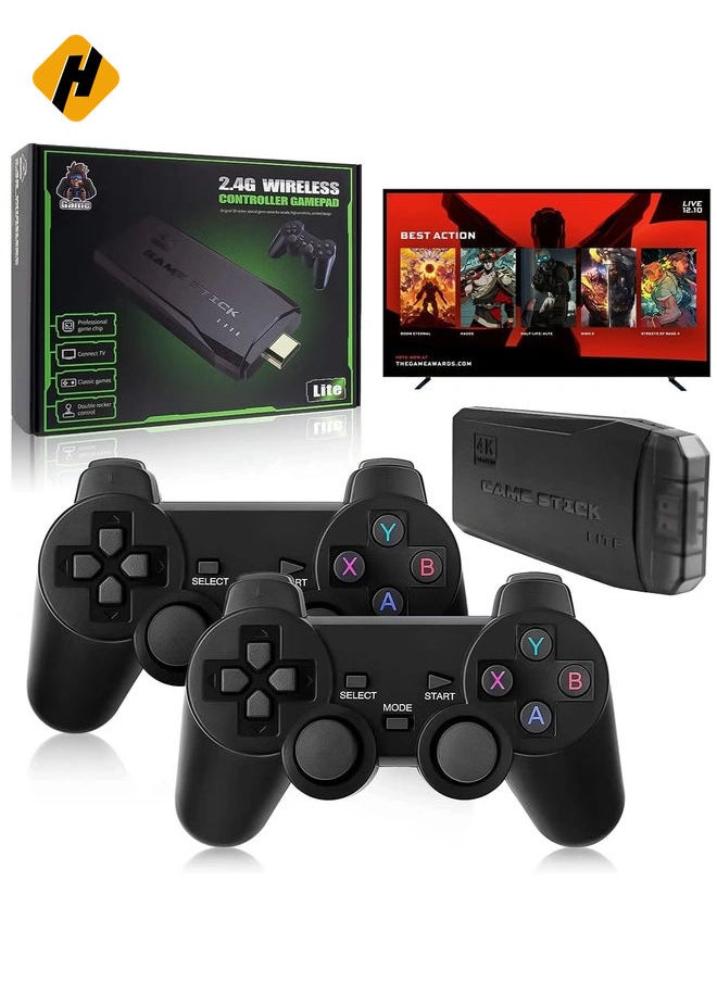 Integrated retro 4K game console with dual 2.4G wireless controllers, plug-and-play video game stick, built-in 3,500 games, 9 classic emulators, high-definition HDMI output for TV (64G, 10000+ games)