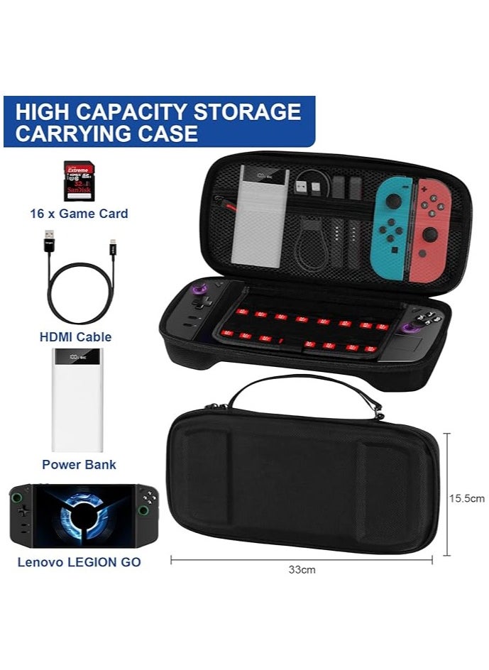 Large Lenovo Legion Go Carrying Case, Handheld Portable Hard Case for Chargers, Cables, External Hard Drive, Large Power Bank, and 16 Game Cartridges (Black)