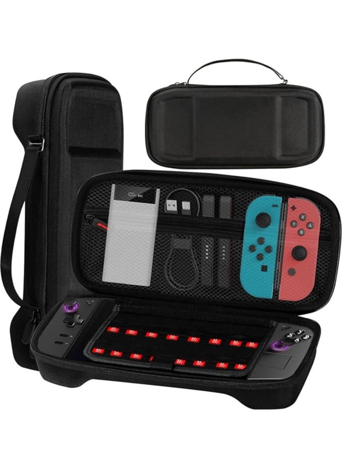 Large Lenovo Legion Go Carrying Case, Handheld Portable Hard Case for Chargers, Cables, External Hard Drive, Large Power Bank, and 16 Game Cartridges (Black)