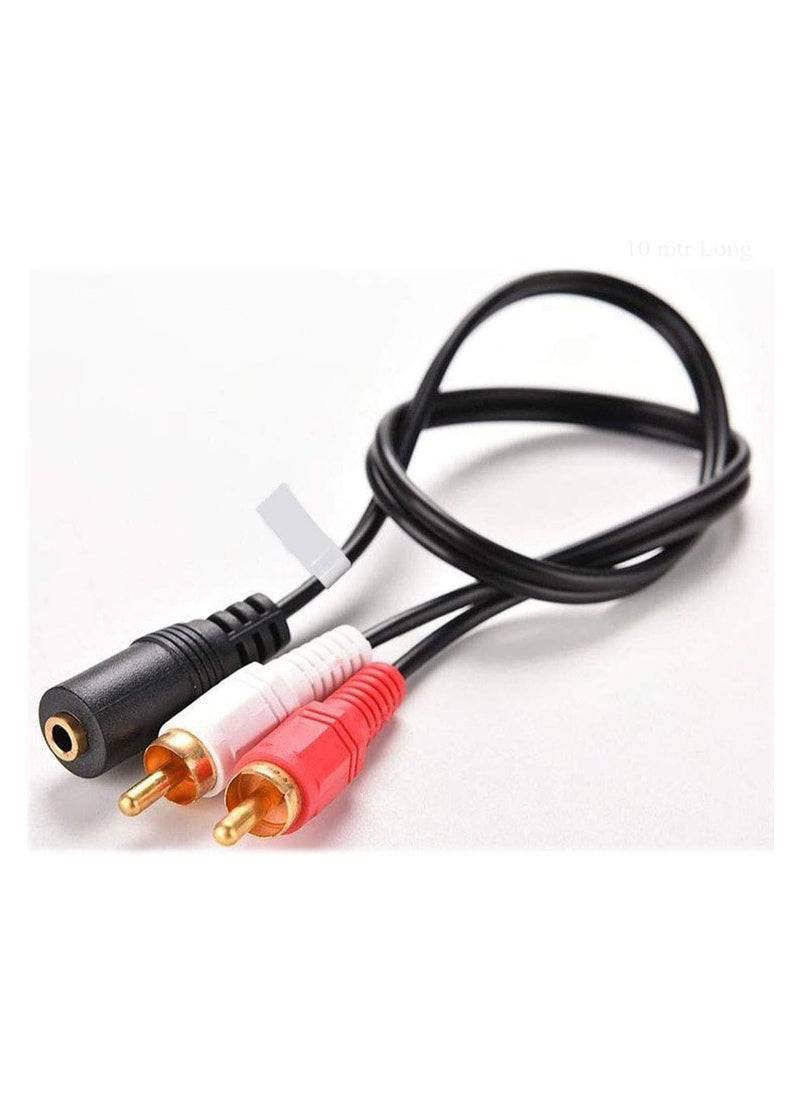 3.5 mm Female to 2RCA Male Stereo AV Video Splitter Cable for VCD, Sound System, Amplifier, HDTV, Speakers, Home-Theatre (1.5 m)