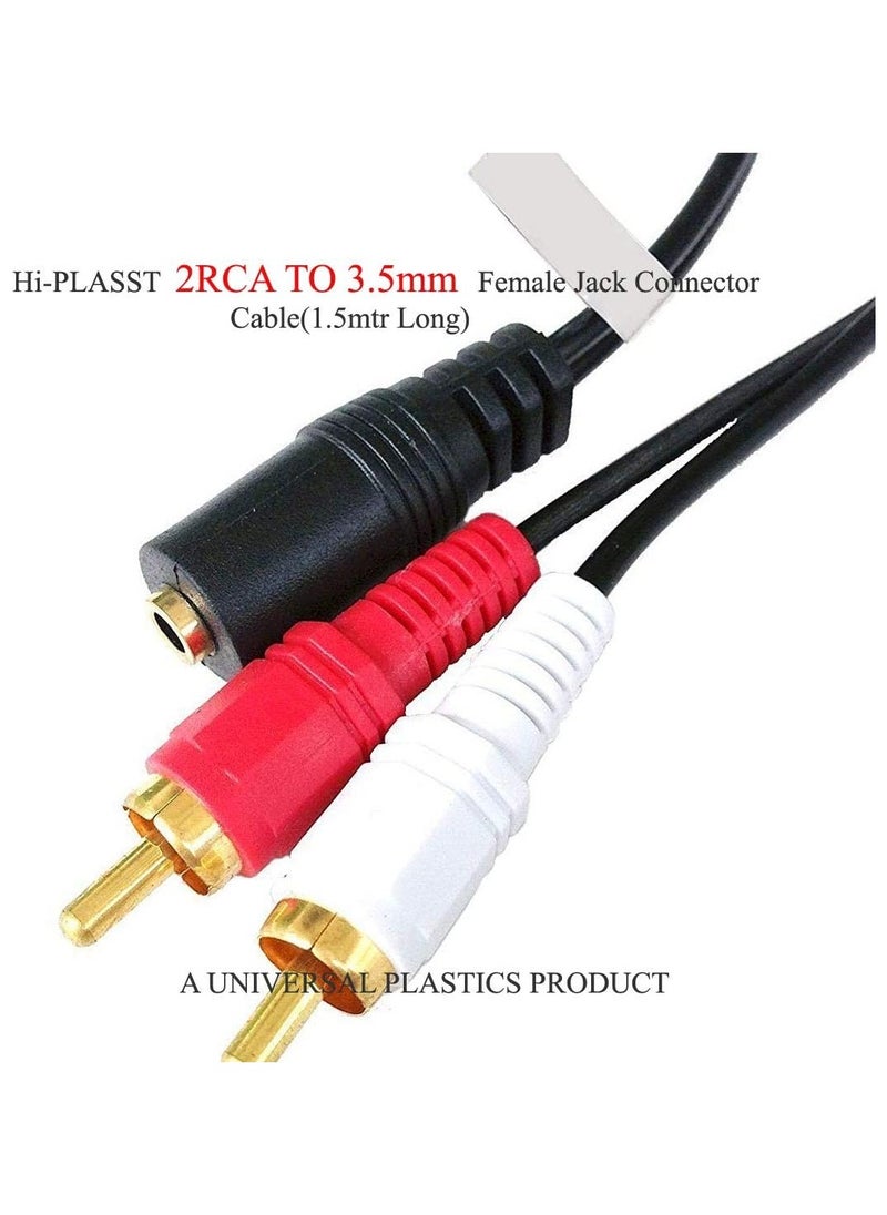 3.5 mm Female to 2RCA Male Stereo AV Video Splitter Cable for VCD, Sound System, Amplifier, HDTV, Speakers, Home-Theatre (1.5 m)