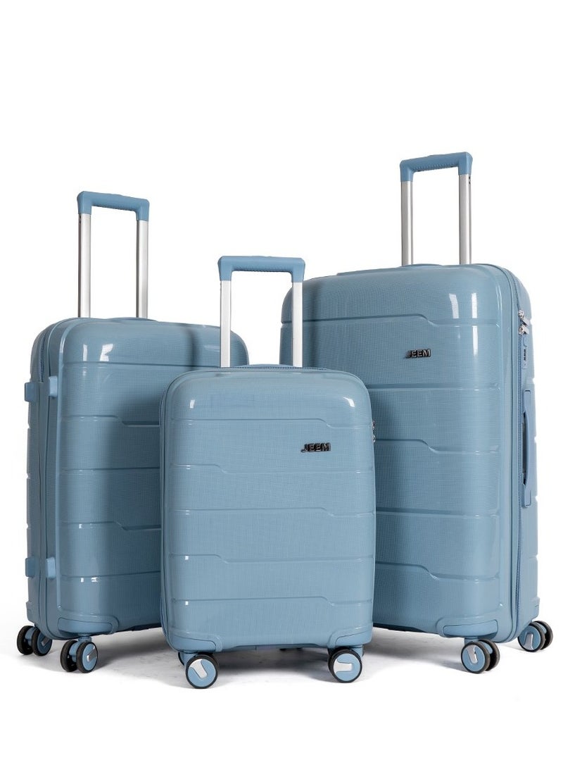 JEEM Luggage & Travel Gear – Unbreakable Lightweight Luggage Set of 3 Durable Suitcase with Double Spinner Wheels PP Material Ideal Luggage Sets for Travel Bag