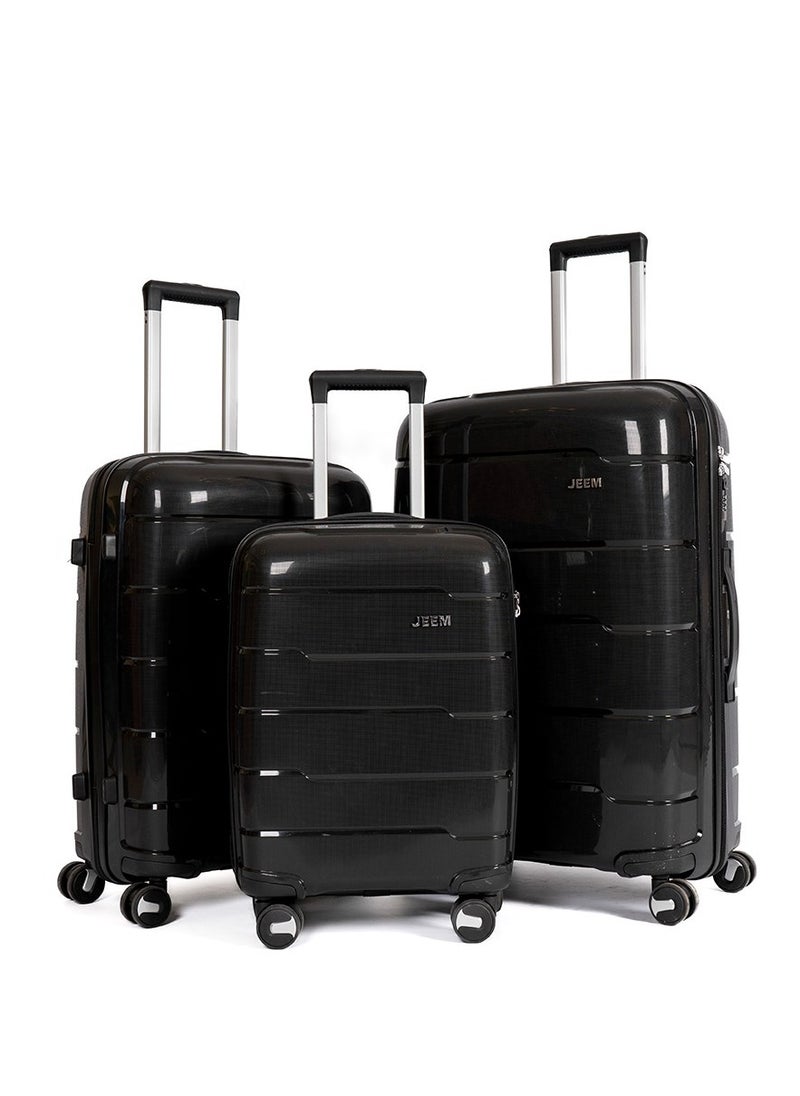 JEEM Luggage & Travel Gear – Unbreakable Lightweight Luggage Set of 3 Durable Suitcase with Double Spinner Wheels PP Material Ideal Luggage Sets for Travel Bag