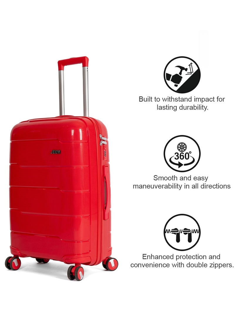 JEEM Luggage & Travel Gear – Unbreakable Lightweight Luggage Set of 3 Durable Suitcase with Double Spinner Wheels PP Material Ideal Luggage Sets for Travel Bag