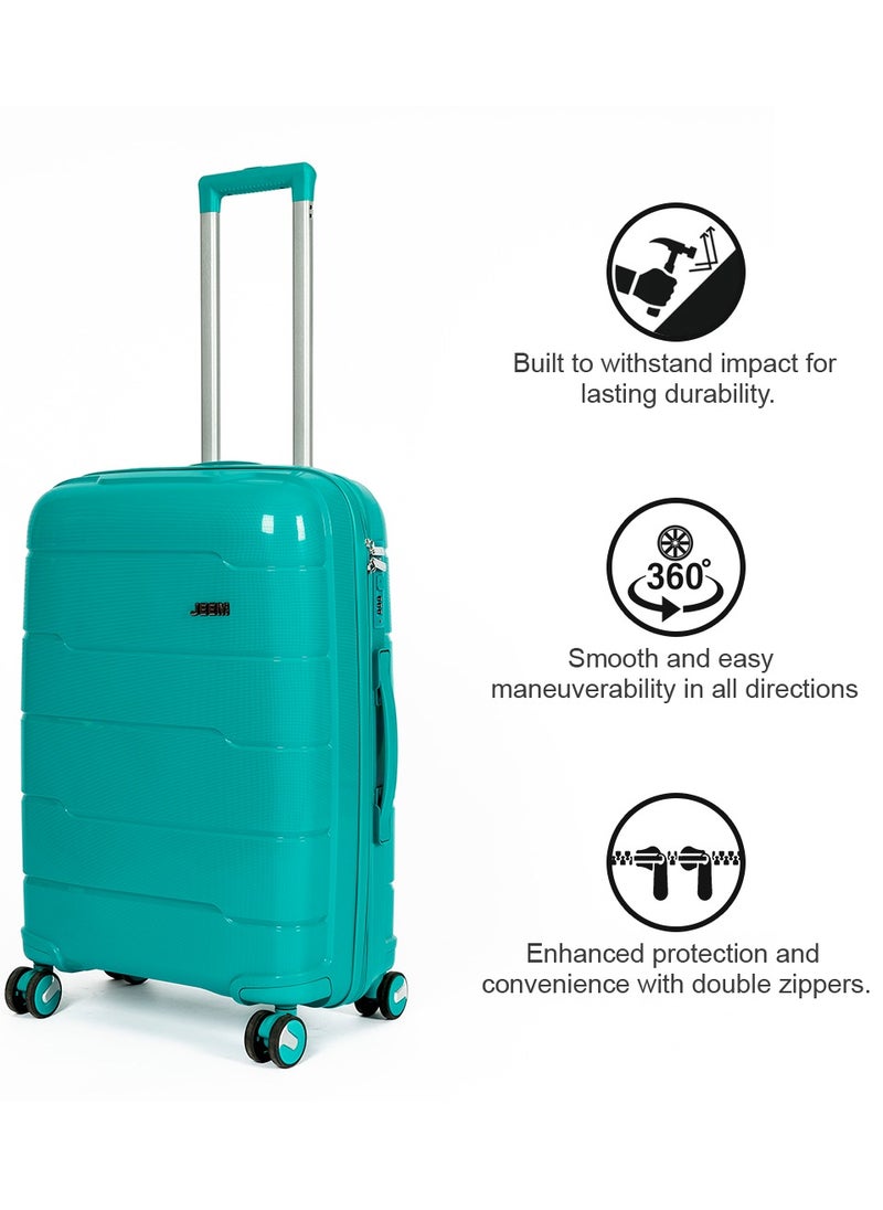 JEEM Luggage & Travel Gear – Unbreakable Lightweight Luggage Set of 3 Durable Suitcase with Double Spinner Wheels PP Material Ideal Luggage Sets for Travel Bag