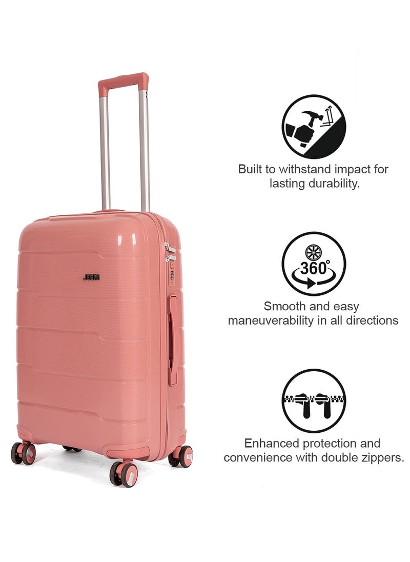 JEEM Luggage & Travel Gear – Unbreakable Lightweight Luggage Set of 3 Durable Suitcase with Double Spinner Wheels PP Material Ideal Luggage Sets for Travel Bag