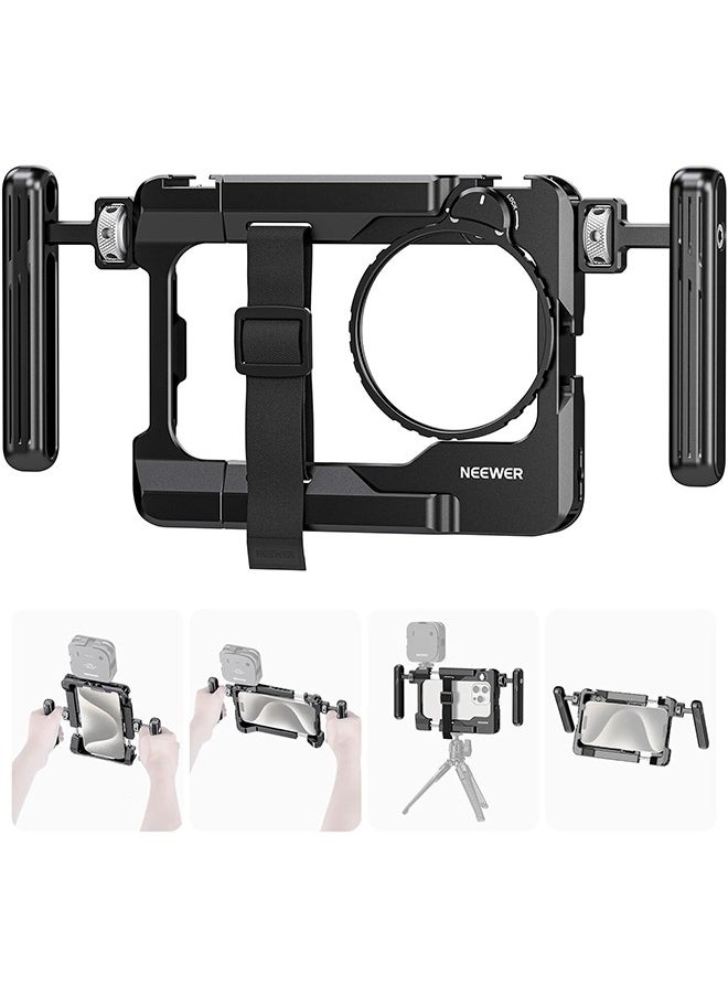 NEEWER Universal Smartphone Video Rig with Handles, 67mm Filter Adapter, Anti Drop Cold Shoe for DJI Mic, Phone Cage Stabilizer for Video Recording for iPhone 15 Pro Max S23 Ultra Pixel 8 Pro, PA017