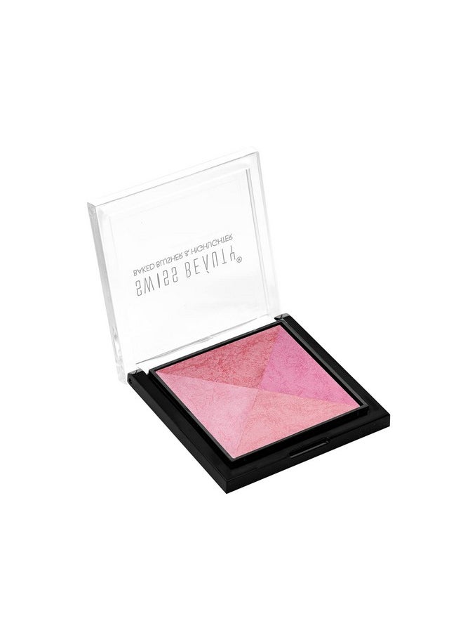 Swiss Beauty mini Baked Shimmer Blusher and Highlighter Palette for Face makeup| Multicolor-4, 7 gm |