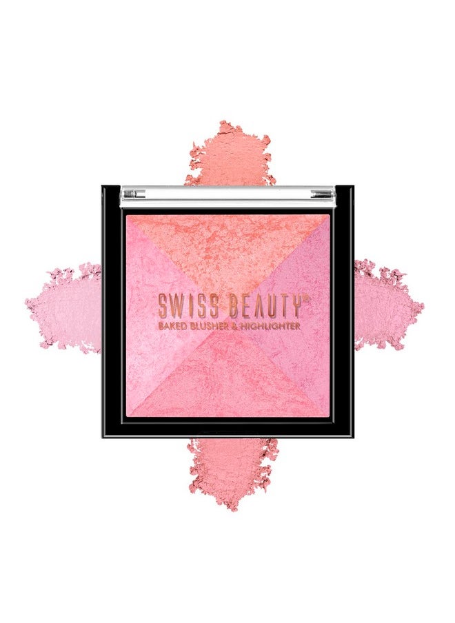 Swiss Beauty mini Baked Shimmer Blusher and Highlighter Palette for Face makeup| Multicolor-4, 7 gm |