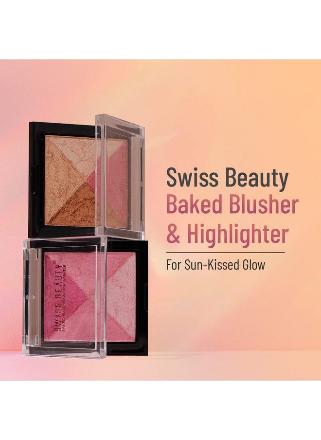 Swiss Beauty mini Baked Shimmer Blusher and Highlighter Palette for Face makeup| Multicolor-4, 7 gm |