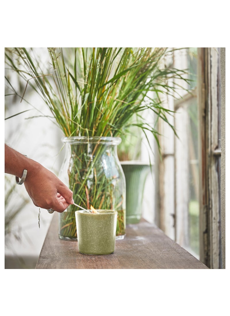 Scented Candle In Ceramic Jar Fresh Grass/Light Green 50 Hr