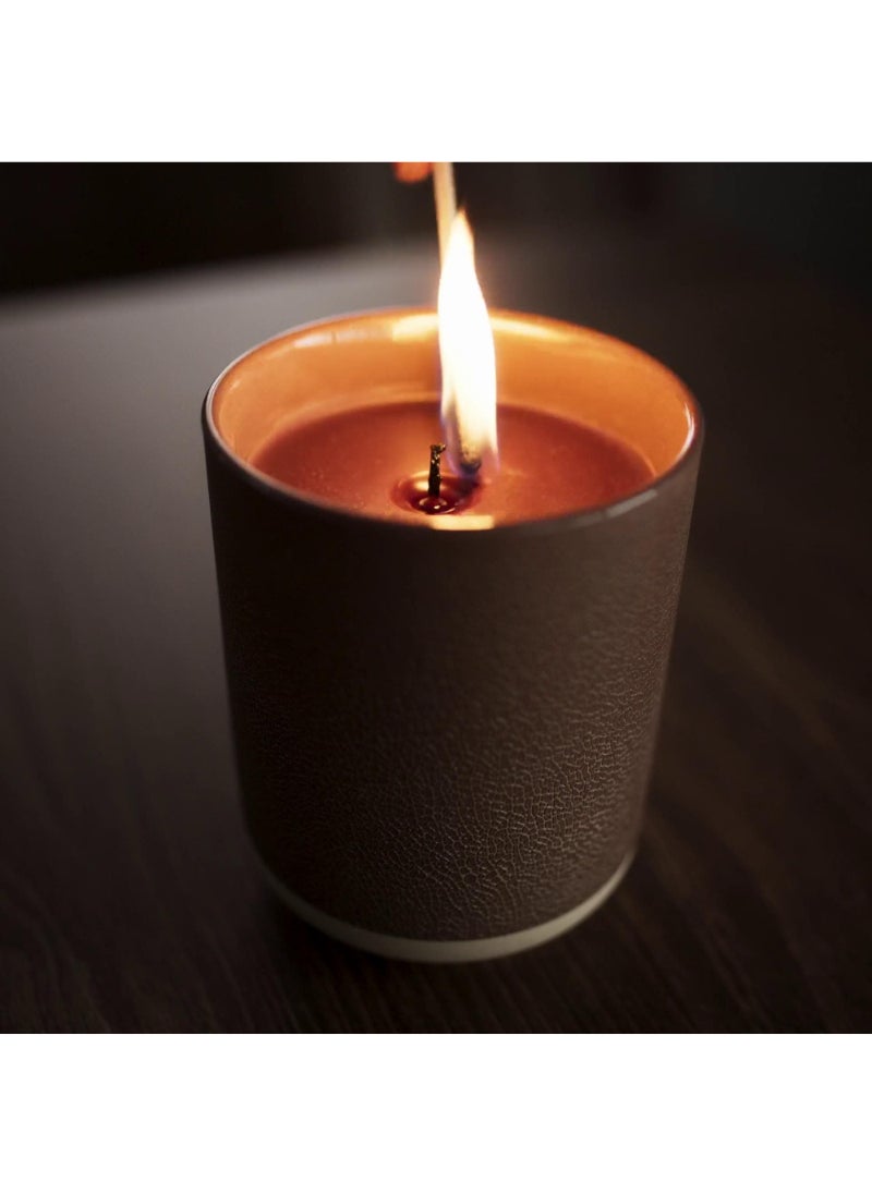 Scented Candle In Ceramic Jar Leather & Vanilla/Brown 45 Hr