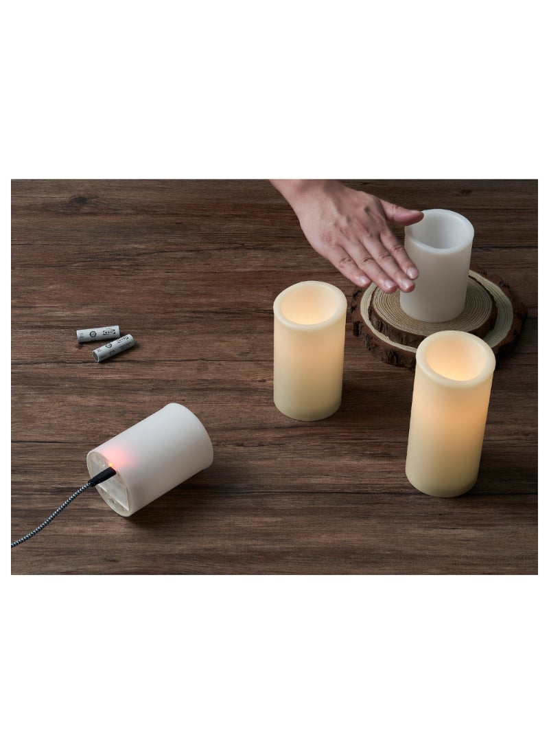 Led Block Candle Set Of 3 White/Indoor