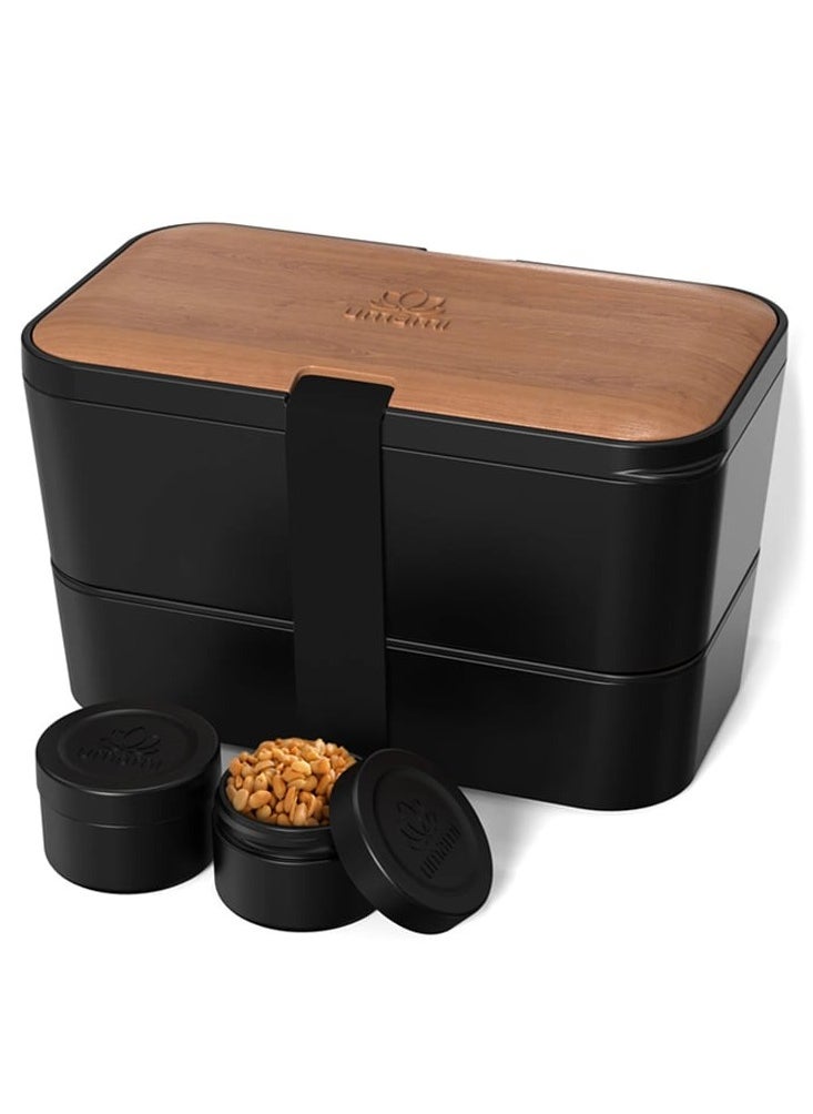 Premium Nestable Bento Box Black & Walnut, 1500ml