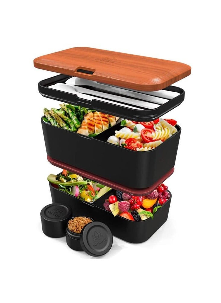 Premium Nestable Bento Box Black & Walnut, 1500ml