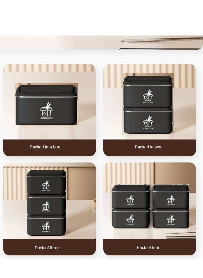 304 stainless steel, food storage box, lunch box, office lunch box suitable for microwave heating, portable and convenient lunch box set gift, multifunctional, clean, beautiful, hygienic, washable, sealed, non-taint - including tableware + thermal bag (black lunch box)