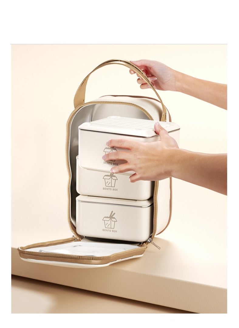 304 stainless steel, food storage box, lunch box, office lunch box suitable for microwave heating, portable and convenient lunch box set gift, multifunctional, clean, beautiful, hygienic, washable, sealed, non-taint - including tableware + thermal bag (black lunch box)