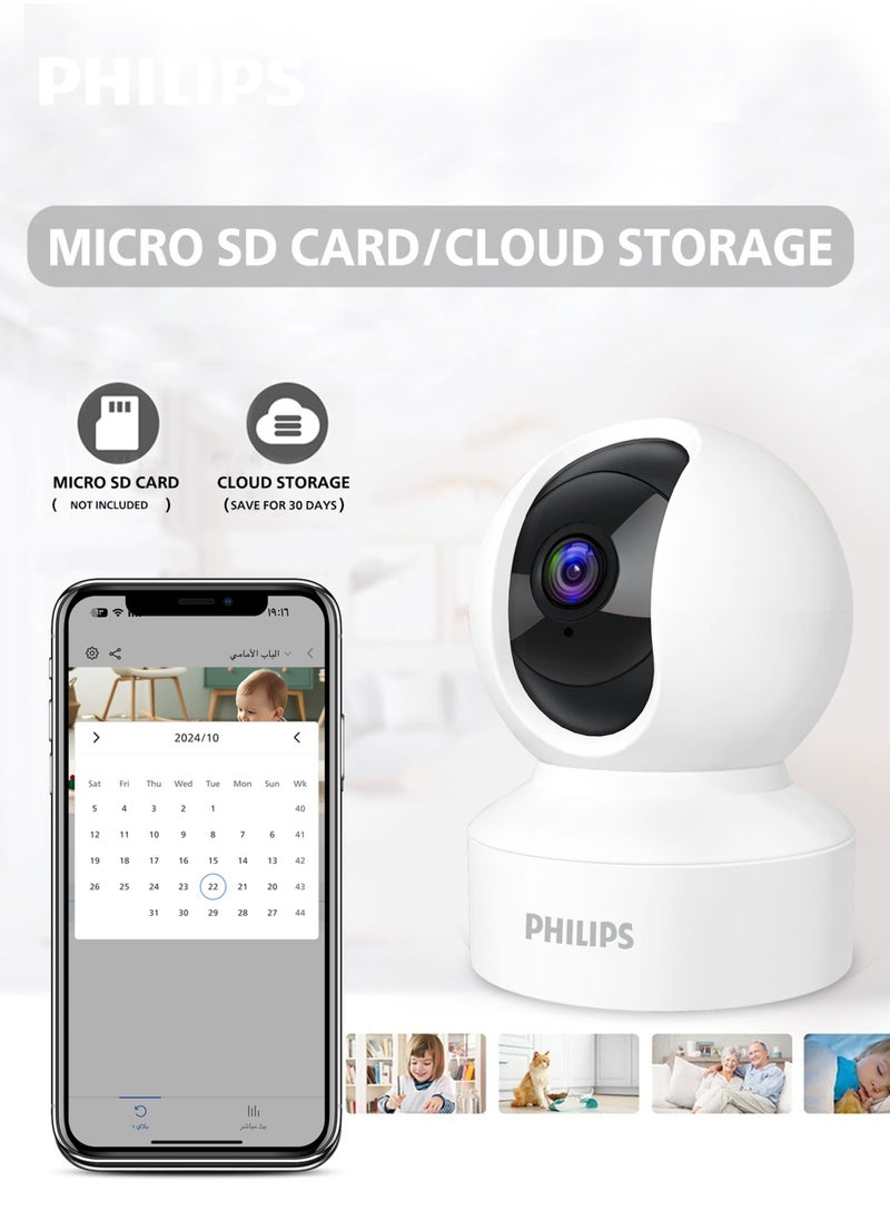 Philips Security Camera 1080P WiFi Indoor Outdoor Home for Camera  Baby Elderly Monitor  Motion Detection Remote Alarm Smart Tracking Two-Way Audio Night Vision App Cloud