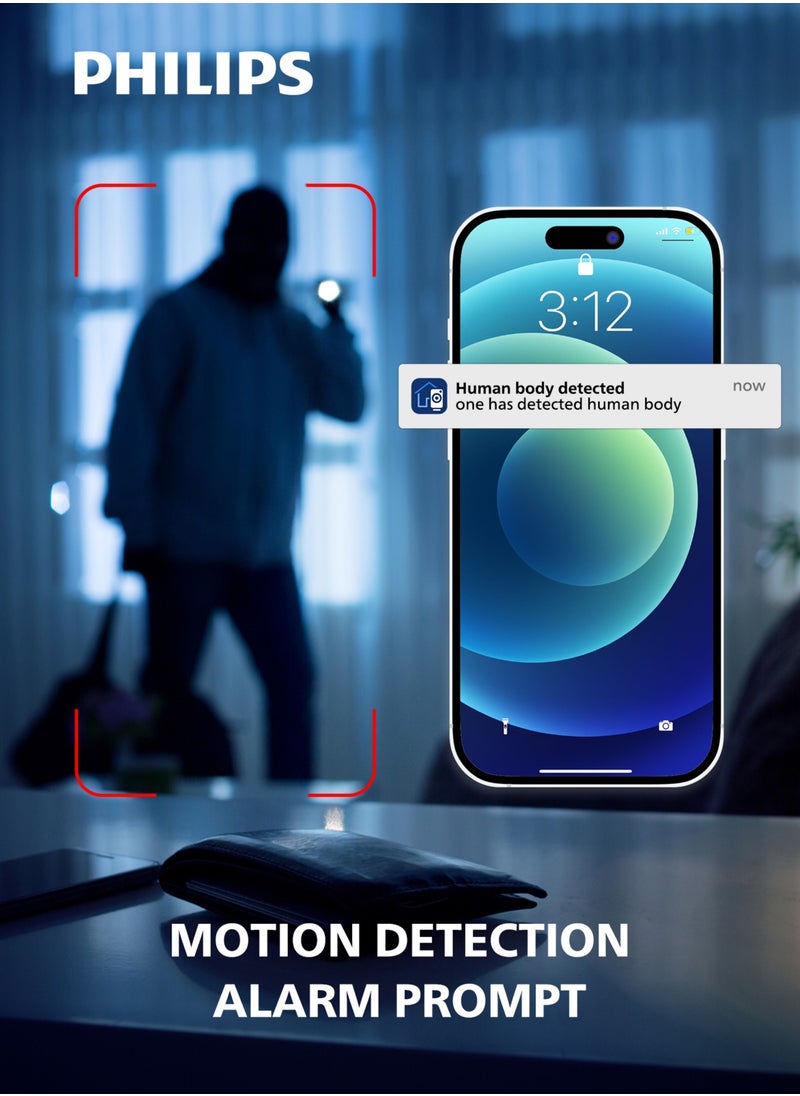 Philips Security Camera 1080P WiFi Indoor Outdoor Home for Camera  Baby Elderly Monitor  Motion Detection Remote Alarm Smart Tracking Two-Way Audio Night Vision App Cloud