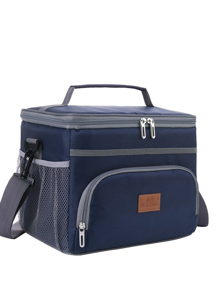 Insulated Lunch Bag for Women/Men - Reusable Lunch Box for Office Picnic Hiking Beach, Thermal Lunch Bag Blue/Grey 15 SizeLiters
