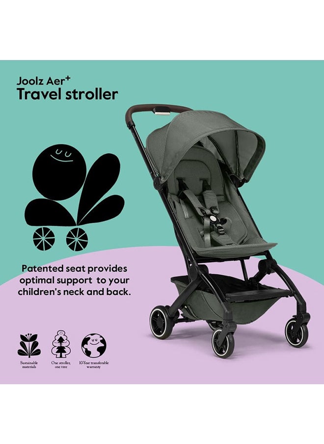 AER+ Lightweight & Compact Travel Stroller - Portable One-Hand Fold Design - Ergonomic Seat for Infant & Toddler (up to 22 KG) - XXL Sun Hood - Stroller for Airplane -Travel Pouch- Sage Green