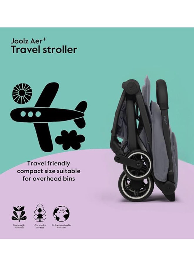 AER+ Buggy - Premium Baby Stroller with Ergonomic Seat - Comfortable & Compact - Foldable & Lightweight Travel - XXL Sun Hood - Travel Pouch Included - Delightful Grey