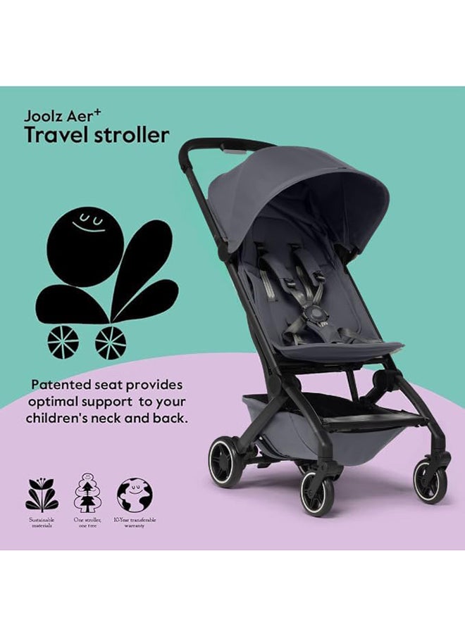 AER+ Buggy - Premium Baby Stroller with Ergonomic Seat - Comfortable & Compact - Foldable & Lightweight Travel - XXL Sun Hood - Travel Pouch Included - Delightful Grey