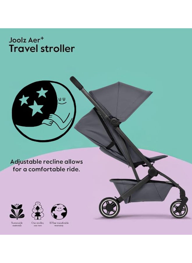 AER+ Buggy - Premium Baby Stroller with Ergonomic Seat - Comfortable & Compact - Foldable & Lightweight Travel - XXL Sun Hood - Travel Pouch Included - Delightful Grey