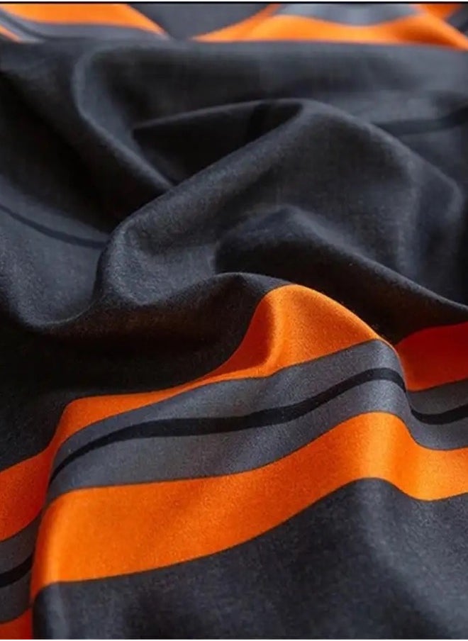 Single Size 4-Piece Striped Duvet Cover Set in Grey and Orange.