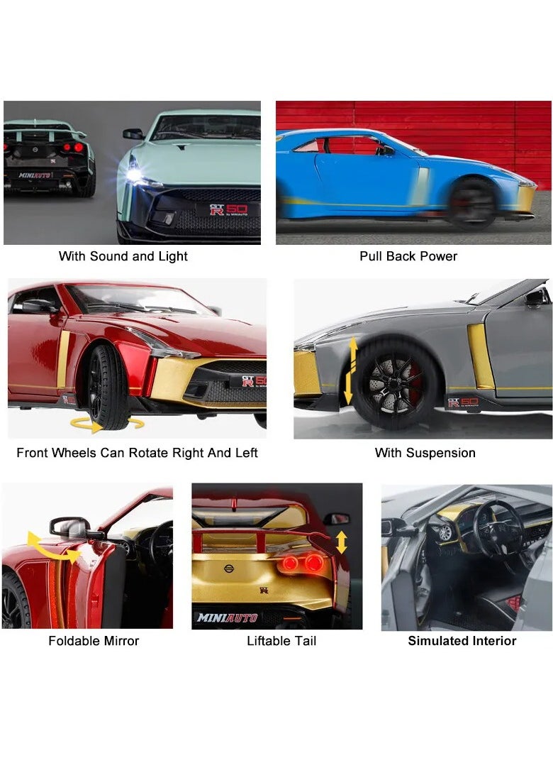 1/24 Nissan GT-R50Nissan GT-R50 1:24 Metal Diecast Model Car Toy – Sound & Light Features, Pull Back Action, Perfect for Collectors Diecast Sound And Light Function Pullback Simulation Alloy Car Model Toy Gift Toy Vehicles