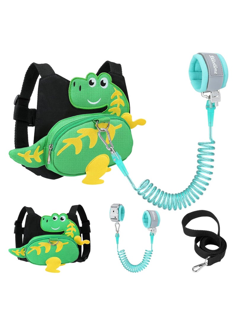 Blisstime 4 in 1 Backpack Leash for Toddlers, Toddler Backpack Leash with Detachable Rope and Anti Lost Wrist Link, Toddler Leash Cute Dinosaur Backpack Harness with Leash and Walking Wristband