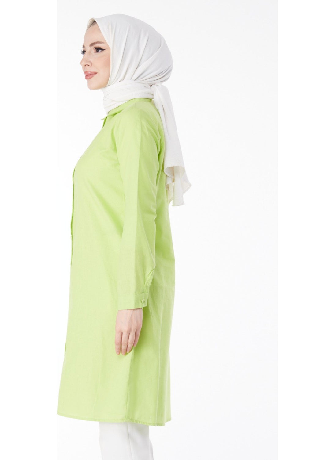 Plain Shirt Collar Women's Green Tunic - 13141