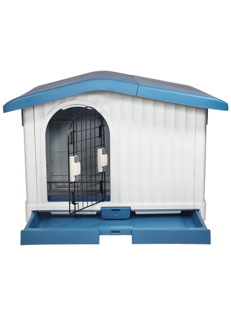 Plastic pet house with a Ventilated adjustable roof, Pull-out tray, and Side airflow bar, Pet shelter for All-sized dogs, Indoor & Outdoor use 88 cm (Blue)