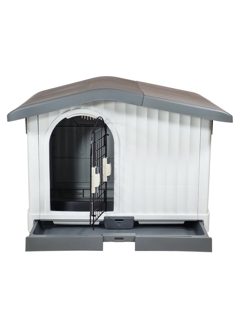 Dog house with Liftable roof, Detachable base, and Adjustable window, Durable waterproof plastic puppy shelter for indoor and outdoor, Easy to assemble 88 cm (Grey)