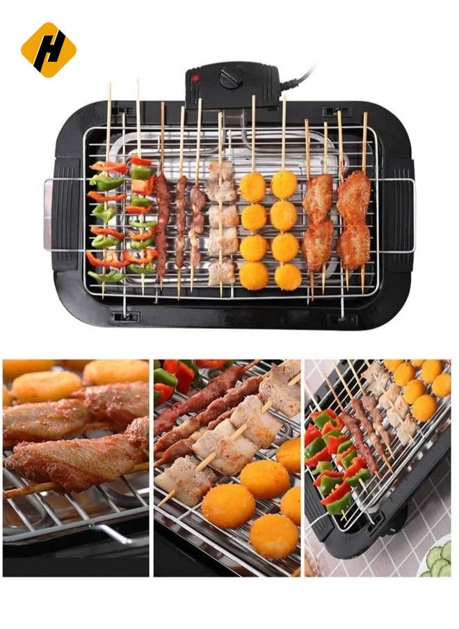 Smokeless Indoor/Outdoor Electric Grill Portable Tabletop Grill Kitchen BBQ Grills Adjustable Temperature Control,Removable Water Filled Drip Tray,2000W,Black（EU Plug）