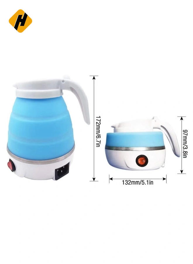 Foldable kettle, Portable Foldable Electric Kettle for Travel Food Grade Silicone Electric Water Heater Collapses with Separable Power Cord Ideal for Hiking Camping and indoor(0.6L, blue)