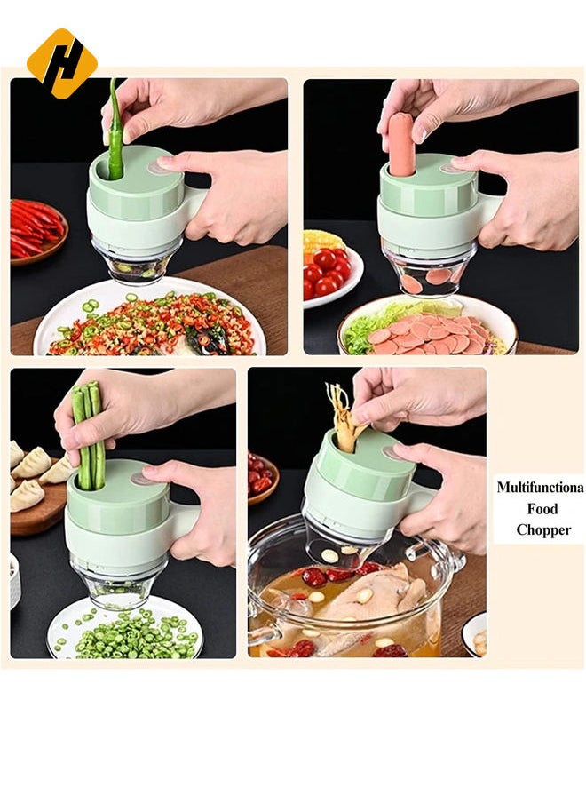 4 in 1 Handheld Electric Vegetable Cutter Set, Portable Mini Wireless Food Processor with Brush, Gatling Vegetable Cutter Electric Garlic Chopper for Garlic Pepper Chili Onion Celery Ginger Meat