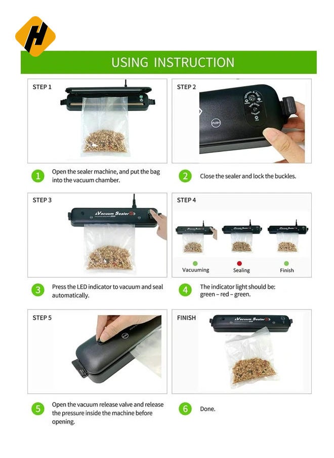 Vacuum Sealer Machine, Automatic Food Sealer with 30 PCS Vacuum Bags, Vacuum Air Sealing System for Food savers Portable Sealer Food Vacuum Sealer Machines for Kitchen Food Storage Saver