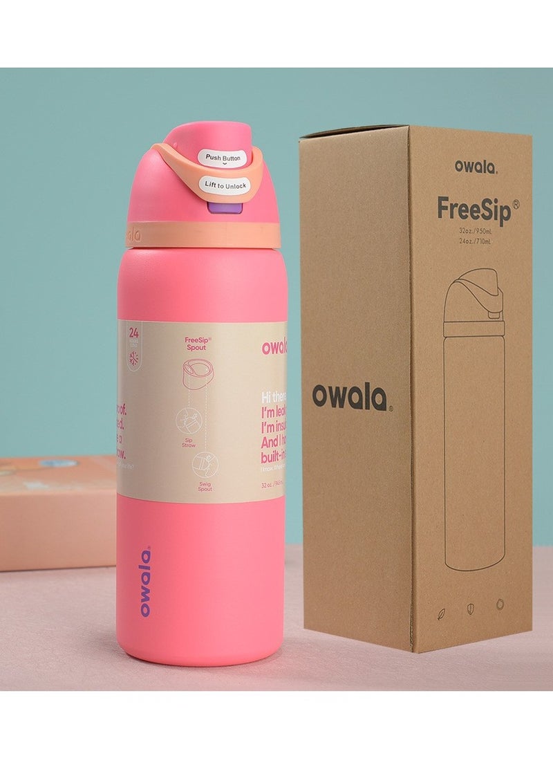 New Owala Vacuum 32oz Sports Water Bottle 304 Stainless Steel Insulated Cup Outdoor Portable Handle Straw Cup