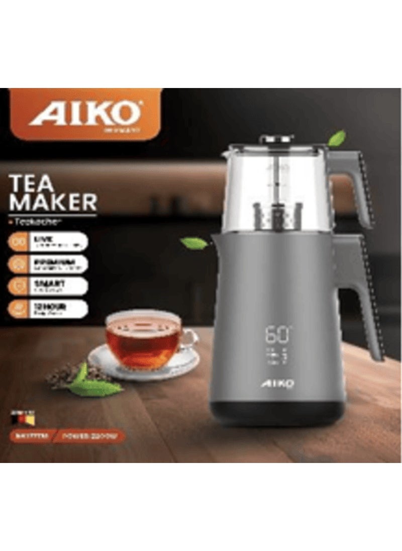 Aiko AK177TM Stainless Steel Body Beautiful Design Tea coffee Maker 2200 Watt Steel Filter Capacity 2 Liters Teapot Temperature Live Display, Shatterproof Glass Teapot